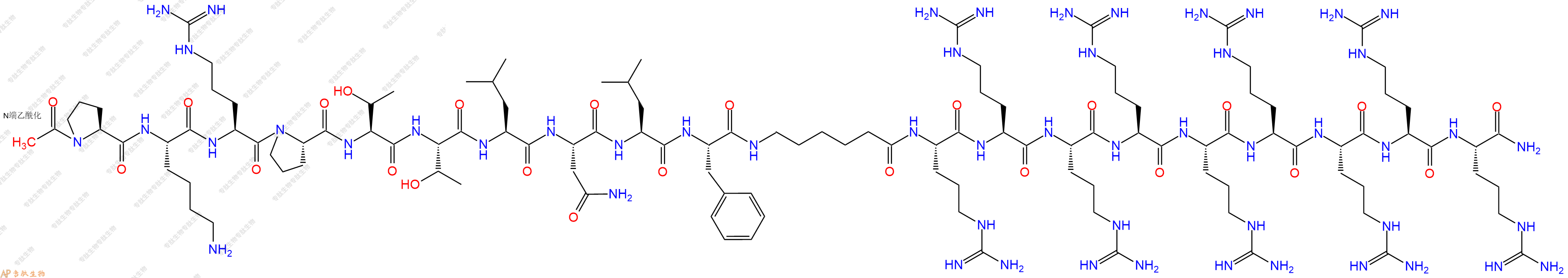 专肽生物产品Ac-Pro-Lys-Arg-Pro-Thr-Thr-Leu-Asn-Leu-Phe-Ahx-Arg-Arg-Arg-Arg-Arg-Arg-Arg-Arg-Arg-NH2