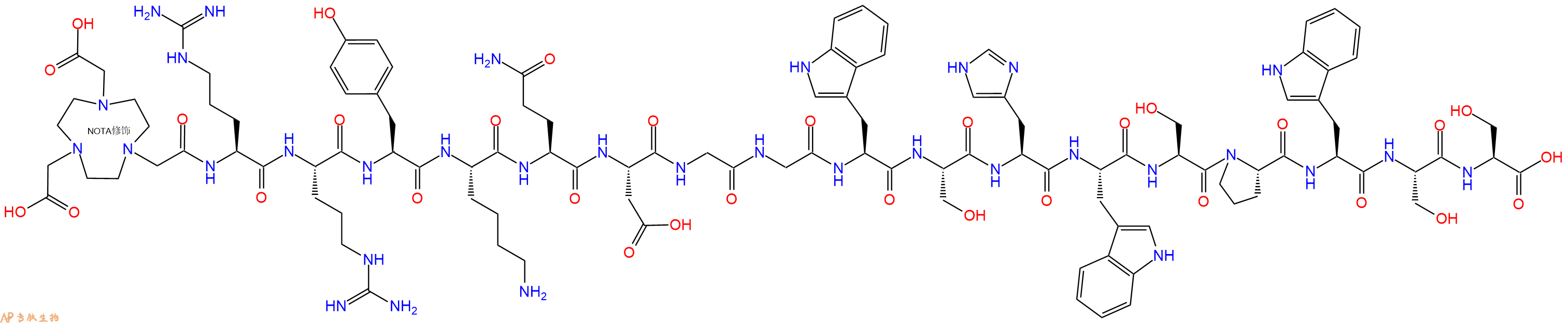 专肽生物产品NOTA-Arg-Arg-Tyr-Lys-Gln-Asp-Gly-Gly-Trp-Ser-His-Trp-Ser-Pro-Trp-Ser-Ser-OH