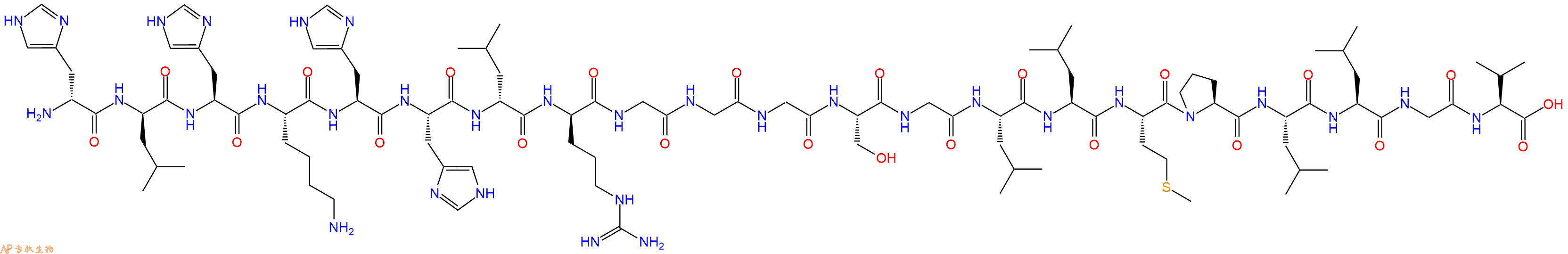 专肽生物产品H2N-DHis-DLeu-His-Lys-His-His-DLeu-DArg-Gly-Gly-Gly-Ser-Gly-Leu-Leu-Met-Pro-Leu-Leu-Gly-Val-OH