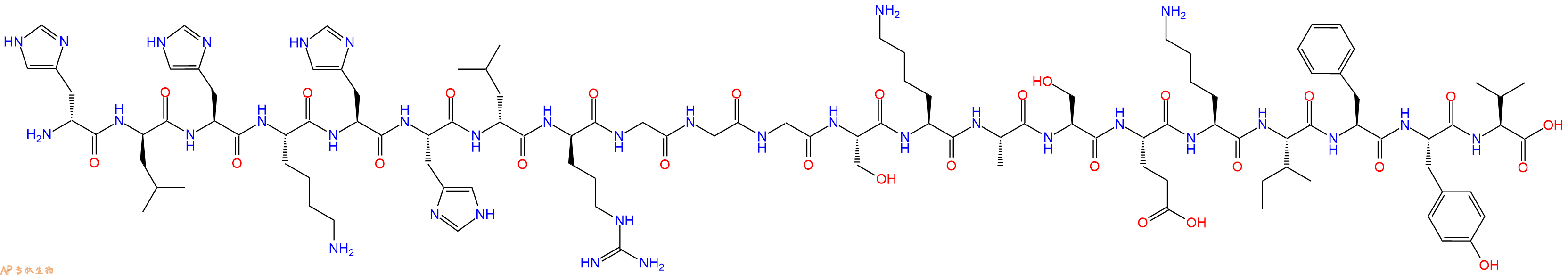 专肽生物产品H2N-DHis-DLeu-His-Lys-His-His-DLeu-DArg-Gly-Gly-Gly-Ser-Lys-Ala-Ser-Glu-Lys-Ile-Phe-Tyr-Val-OH