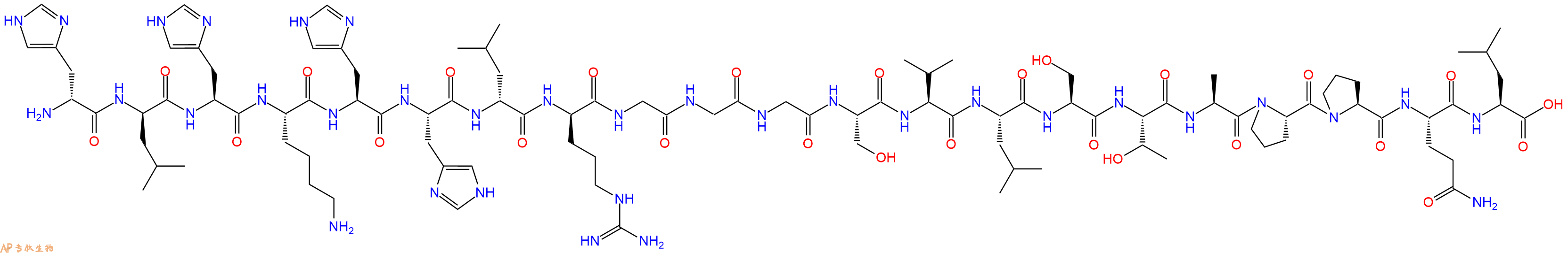 专肽生物产品H2N-DHis-DLeu-His-Lys-His-His-DLeu-DArg-Gly-Gly-Gly-Ser-Val-Leu-Ser-Thr-Ala-Pro-Pro-Gln-Leu-OH