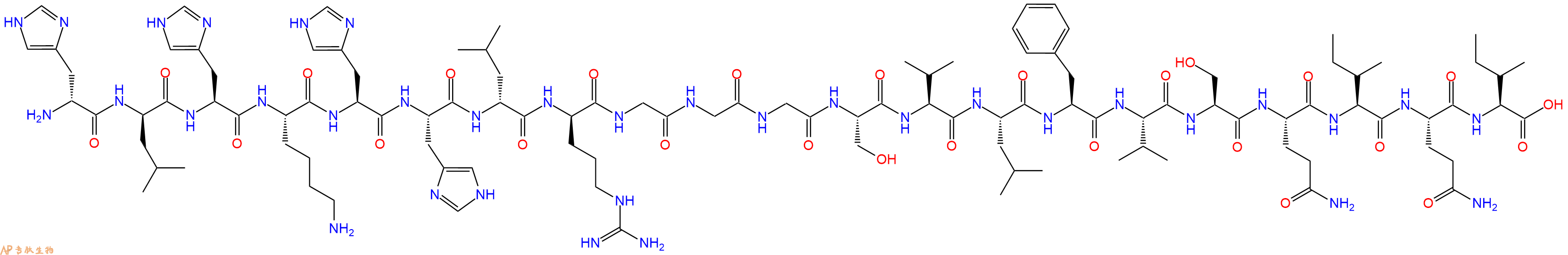 专肽生物产品H2N-DHis-DLeu-His-Lys-His-His-DLeu-DArg-Gly-Gly-Gly-Ser-Val-Leu-Phe-Val-Ser-Gln-Ile-Gln-Ile-OH