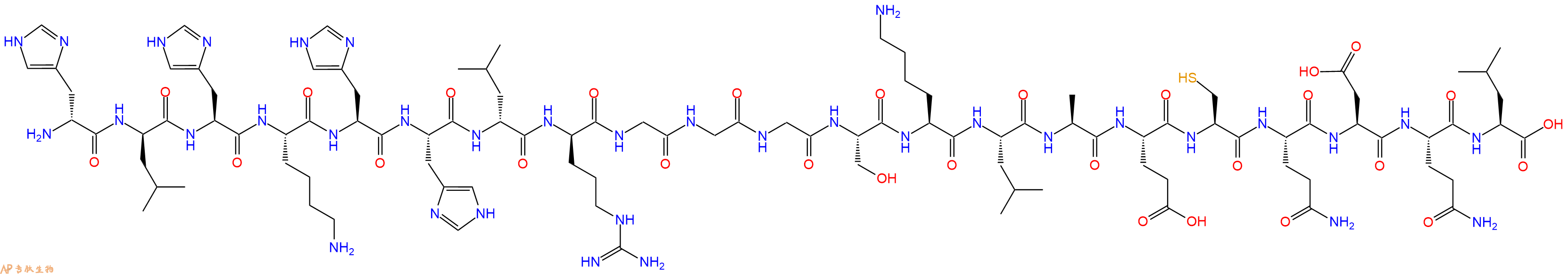 专肽生物产品H2N-DHis-DLeu-His-Lys-His-His-DLeu-DArg-Gly-Gly-Gly-Ser-Lys-Leu-Ala-Glu-Cys-Gln-Asp-Gln-Leu-OH