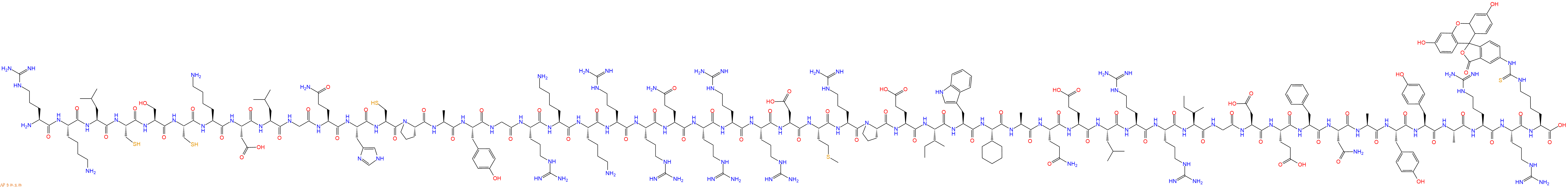 专肽生物产品H2N-Arg-Lys-Leu-Cys-Ser-Cys-Lys-Asp-Leu-Gly-Gln-His-Cys-Pro-Ala-Tyr-Gly-Arg-Lys-Lys-Arg-Arg-Gln-Arg-Arg-Arg-Asp-Met-Arg-Pro-Glu-Ile-Trp-Chg-Ala-Gln-Glu-Leu-Arg-Arg-Ile-Gly-Asp-Glu-Phe-Asn-Ala-Tyr-Tyr-Ala-Arg-Arg-Lys(FITC)-OH