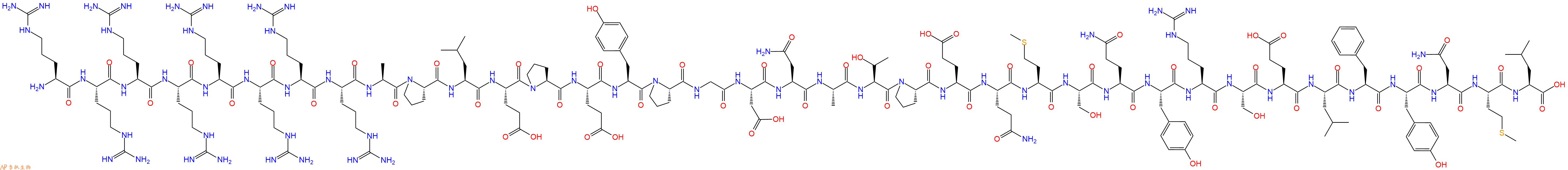 专肽生物产品H2N-Arg-Arg-Arg-Arg-Arg-Arg-Arg-Arg-Ala-Pro-Leu-Glu-Pro-Glu-Tyr-Pro-Gly-Asp-Asn-Ala-Thr-Pro-Glu-Gln-Met-Ser-Gln-Tyr-Arg-Ser-Glu-Leu-Phe-Tyr-Asn-Met-Leu-OH
