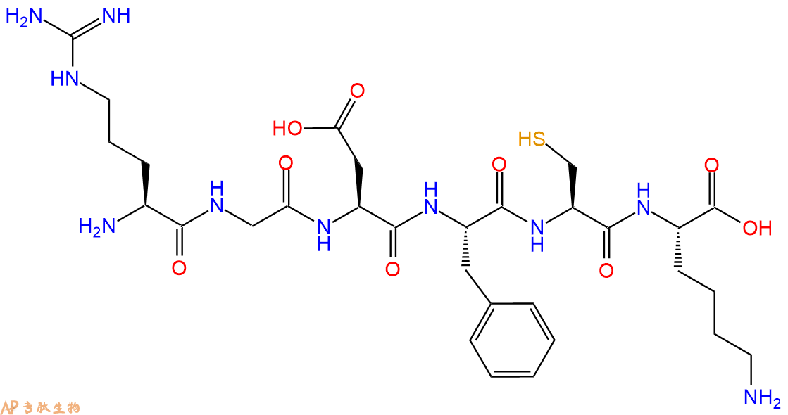 专肽生物产品H2N-Arg-Gly-Asp-Phe-Cys-Lys-OH
