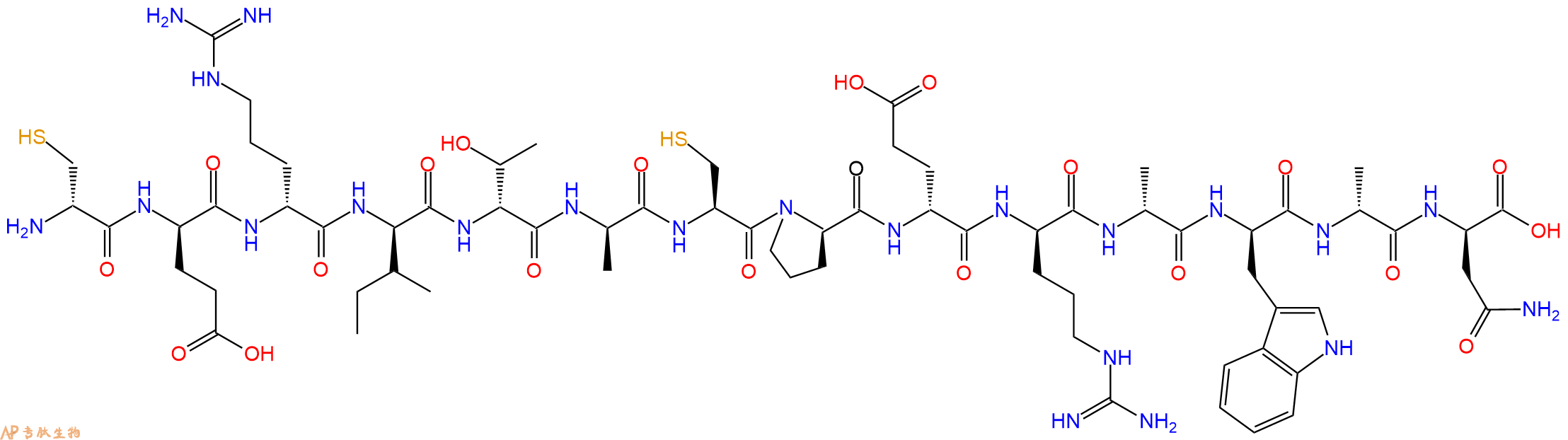 专肽生物产品H2N-DCys-DGlu-DArg-DIle-DThr-DAla-Cys-DPro-DGlu-DArg-DAla-DTrp-DAla-DAsn-OH