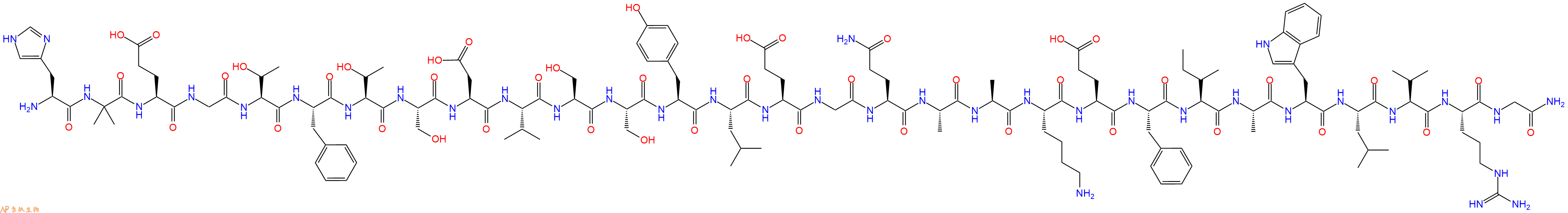 专肽生物产品H2N-His-Aib-Glu-Gly-Thr-Phe-Thr-Ser-Asp-Val-Ser-Ser-Tyr-Leu-Glu-Gly-Gln-Ala-Ala-Lys-Glu-Phe-Ile-Ala-Trp-Leu-Val-Arg-Gly-NH2