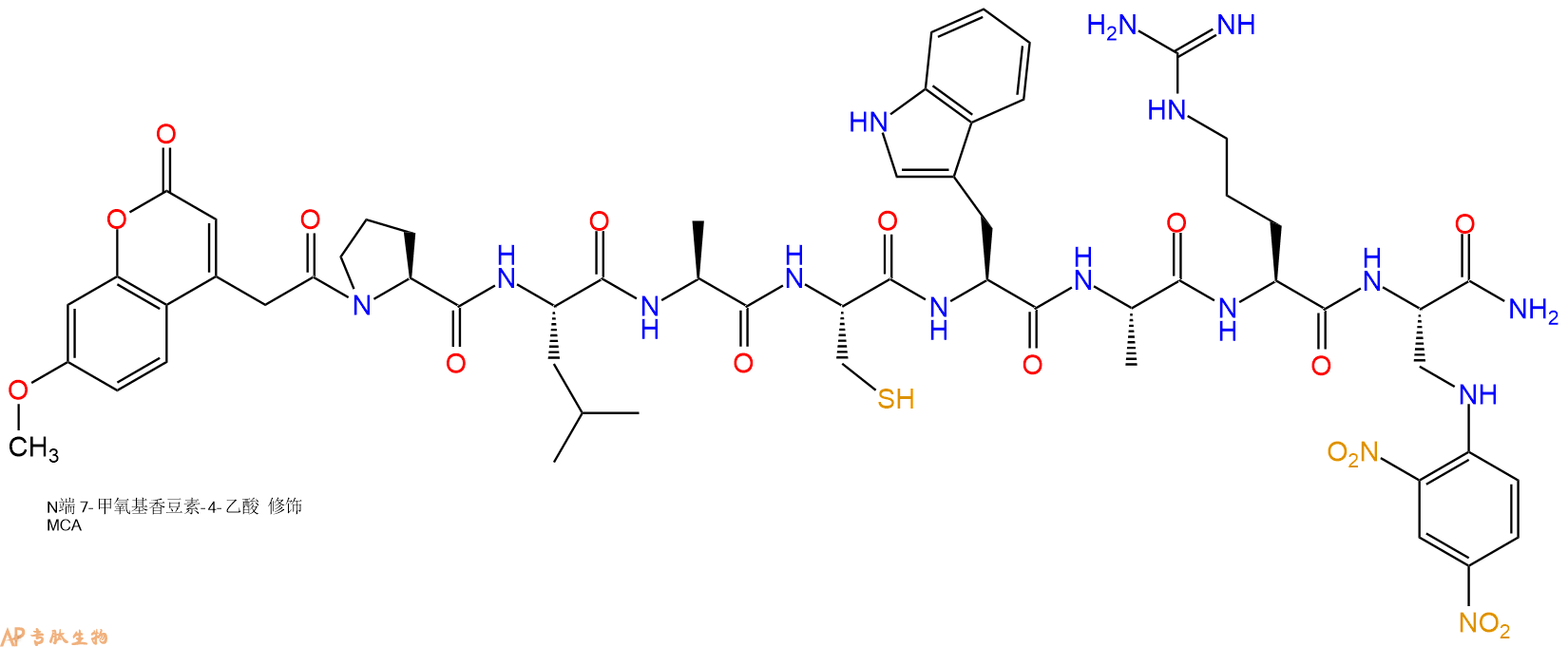 专肽生物产品MCA-Pro-Leu-Ala-Cys-Trp-Ala-Arg-Dap(Dnp)-NH2