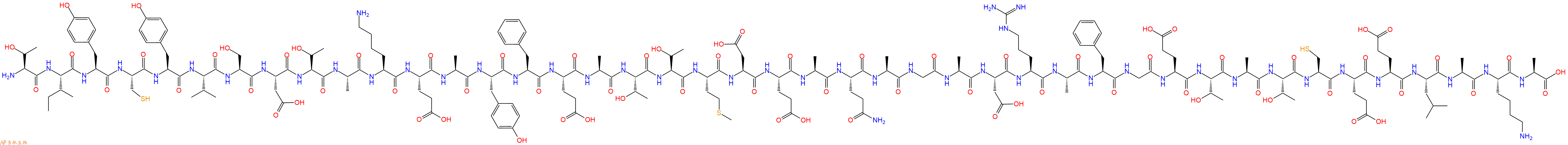 专肽生物产品H2N-Thr-Ile-Tyr-Cys-Tyr-Val-Ser-Asp-Thr-Ala-Lys-Glu-Ala-Tyr-Phe-Glu-Ala-Thr-Thr-Met-Asp-Glu-Ala-Gln-Ala-Gly-Ala-Asp-Arg-Ala-Phe-Gly-Glu-Thr-Ala-Thr-Cys-Glu-Glu-Leu-Ala-Lys-Ala-OH