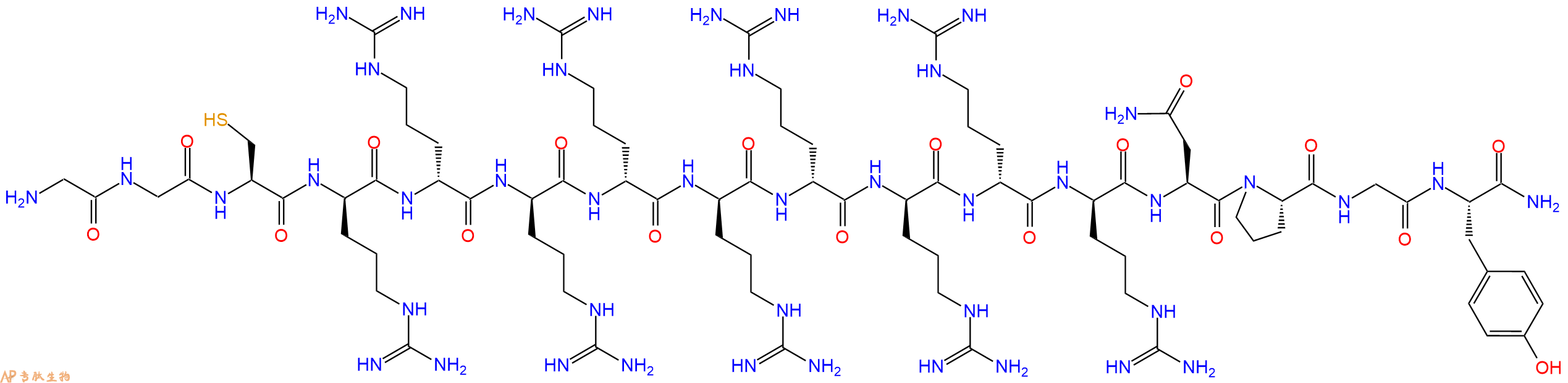 专肽生物产品H2N-Gly-Gly-Cys-DArg-DArg-DArg-DArg-DArg-DArg-DArg-DArg-DArg-Asn-Pro-Gly-Tyr-NH2