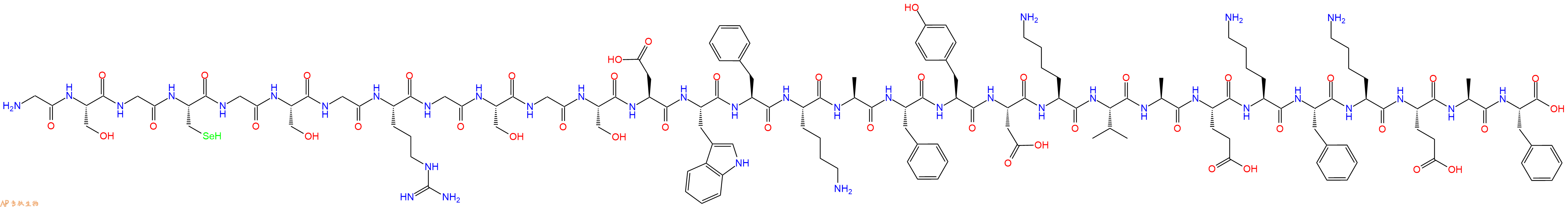 专肽生物产品H2N-Gly-Ser-Gly-Sec-Gly-Ser-Gly-Arg-Gly-Ser-Gly-Ser-Asp-Trp-Phe-Lys-Ala-Phe-Tyr-Asp-Lys-Val-Ala-Glu-Lys-Phe-Lys-Glu-Ala-Phe-OH