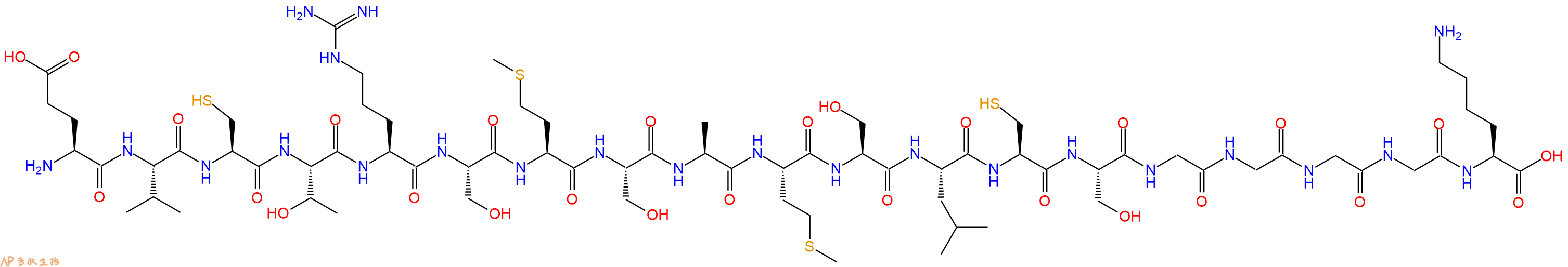 专肽生物产品H2N-Glu-Val-Cys-Thr-Arg-Ser-Met-Ser-Ala-Met-Ser-Leu-Cys-Ser-Gly-Gly-Gly-Gly-Lys-OH