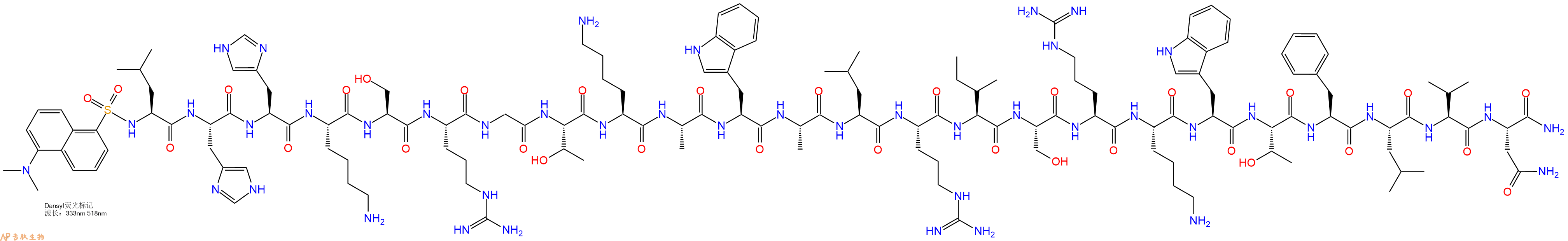 专肽生物产品Dansyl-Leu-His-His-Lys-Ser-Arg-Gly-Thr-Lys-Ala-Trp-Ala-Leu-Arg-Ile-Ser-Arg-Lys-Trp-Thr-Phe-Leu-Val-Asn-CONH2