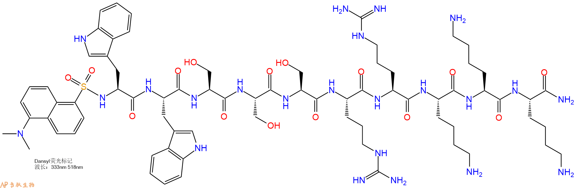 专肽生物产品Dansyl-Trp-Trp-Ser-Ser-Ser-Arg-Arg-Lys-Lys-Lys-CONH2