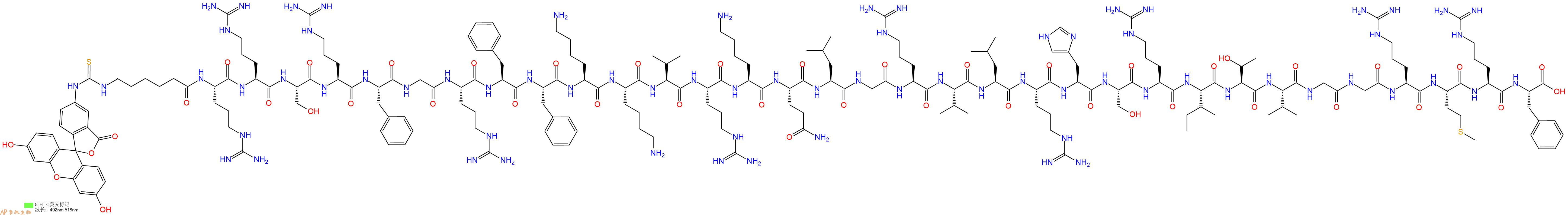 专肽生物产品5FITC-Ahx-Arg-Arg-Ser-Arg-Phe-Gly-Arg-Phe-Phe-Lys-Lys-Val-Arg-Lys-Gln-Leu-Gly-Arg-Val-Leu-Arg-His-Ser-Arg-Ile-Thr-Val-Gly-Gly-Arg-Met-Arg-Phe-OH