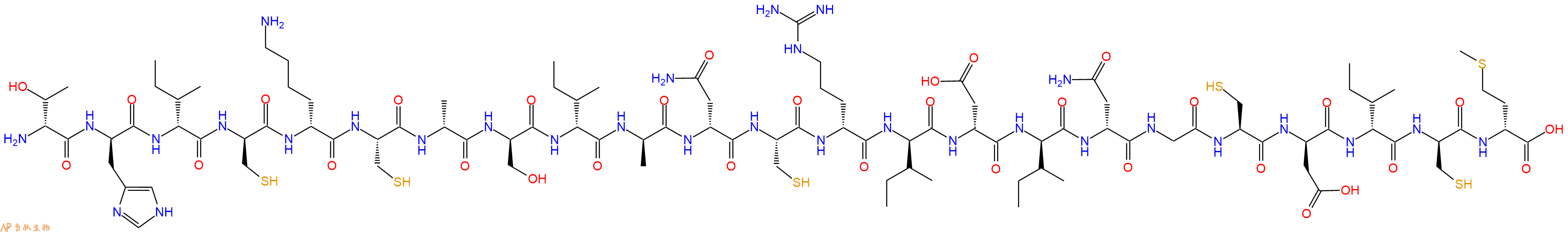 专肽生物产品H2N-DThr-DHis-DIle-DCys-DLys-Cys-DAla-DSer-DIle-DAla-DAsn-Cys-DArg-DIle-DAsp-DIle-DAsn-Gly-Cys-DAsp-DIle-DCys-DMet-OH