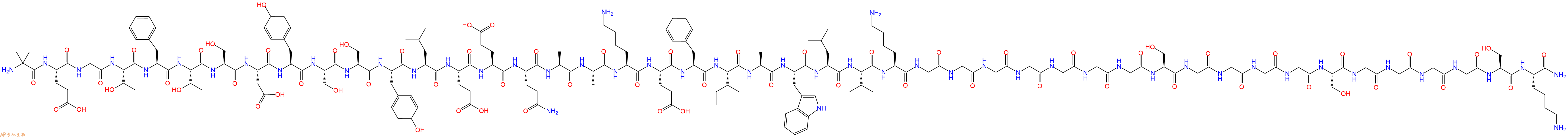 专肽生物产品H2N-Aib-Glu-Gly-Thr-Phe-Thr-Ser-Asp-Tyr-Ser-Ser-Tyr-Leu-Glu-Glu-Gln-Ala-Ala-Lys-Glu-Phe-Ile-Ala-Trp-Leu-Val-Lys-Gly-Gly-Gly-Gly-Gly-Gly-Gly-Ser-Gly-Gly-Gly-Gly-Ser-Gly-Gly-Gly-Gly-Ser-Lys-CONH2