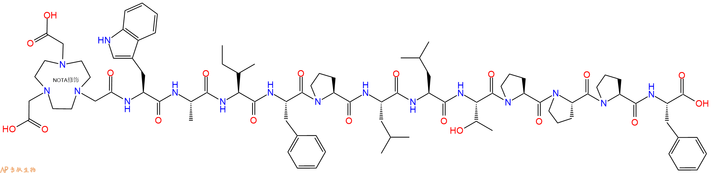 专肽生物产品NOTA-Trp-Ala-Ile-Phe-Pro-Leu-Leu-Thr-Pro-Pro-Pro-Phe-OH