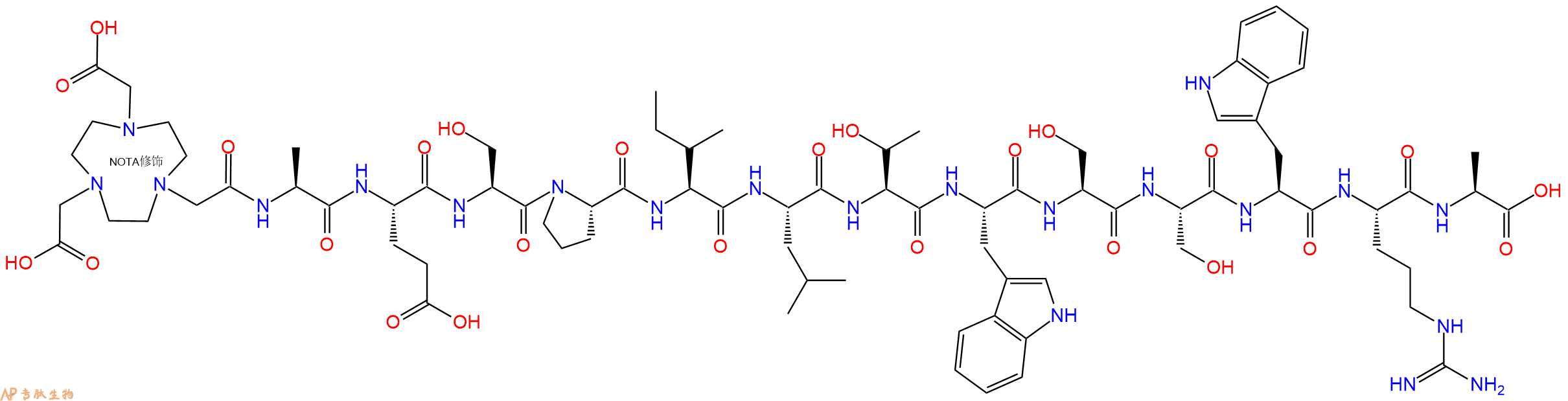 专肽生物产品NOTA-Ala-Glu-Ser-Pro-Ile-Leu-Thr-Trp-Ser-Ser-Trp-Arg-Ala-OH