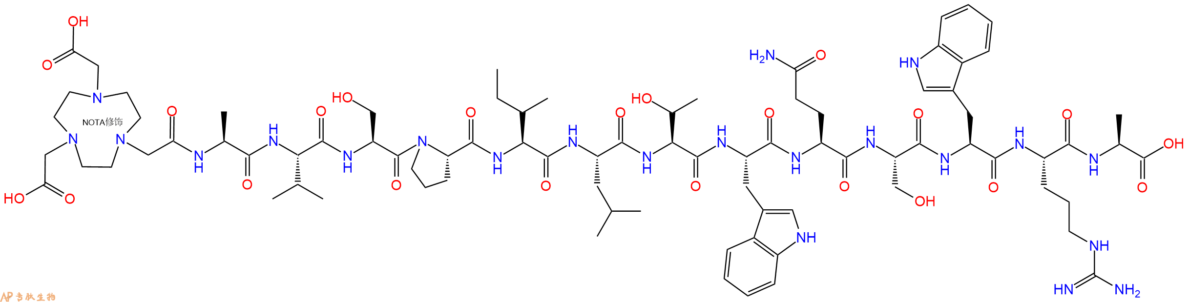 专肽生物产品NOTA-Ala-Val-Ser-Pro-Ile-Leu-Thr-Trp-Gln-Ser-Trp-Arg-Ala-OH