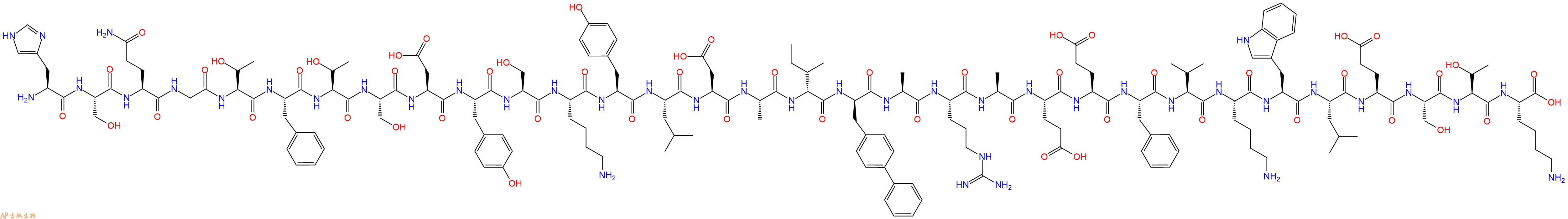 专肽生物产品H2N-His-Ser-Gln-Gly-Thr-Phe-Thr-Ser-Asp-Tyr-Ser-Lys-Tyr-Leu-Asp-Ala-DIle-DBip-Ala-Arg-Ala-Glu-Glu-Phe-Val-Lys-Trp-Leu-Glu-Ser-Thr-Lys-OH