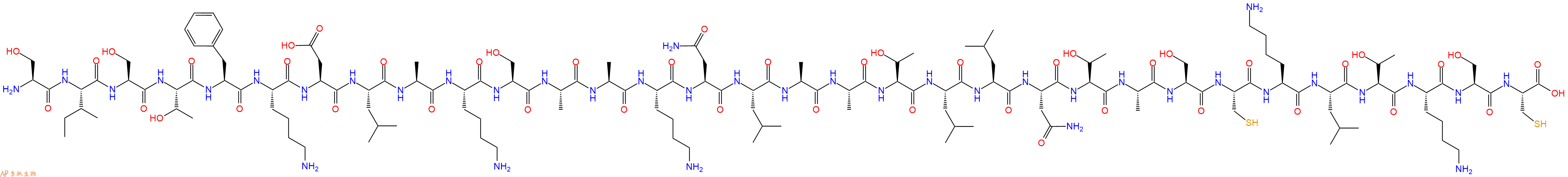 专肽生物产品H2N-Ser-Ile-Ser-Thr-Phe-Lys-Asp-Leu-Ala-Lys-Ser-Ala-Ala-Lys-Asn-Leu-Ala-Ala-Thr-Leu-Leu-Asn-Thr-Ala-Ser-Cys-Lys-Leu-Thr-Lys-Ser-Cys-OH