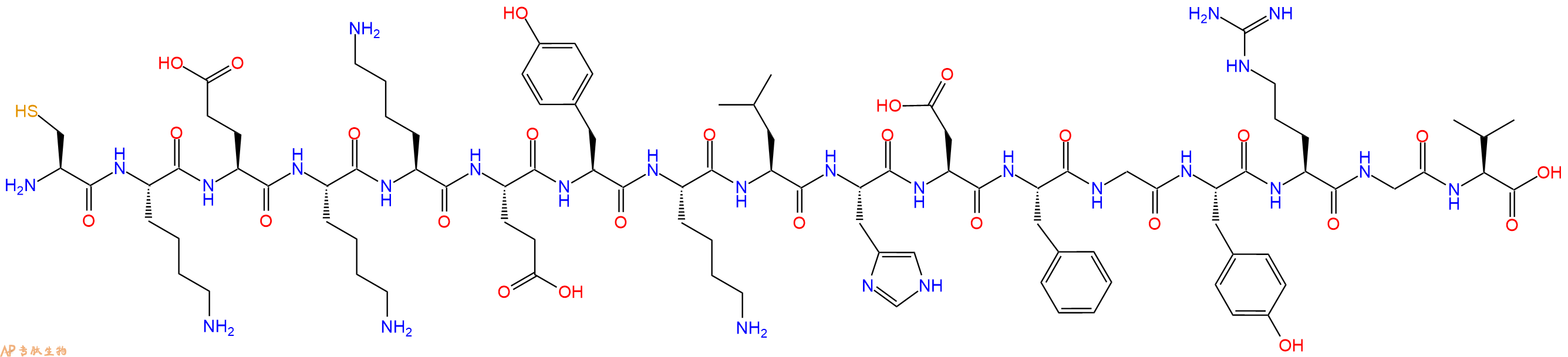 专肽生物产品H2N-Cys-Lys-Glu-Lys-Lys-Glu-Tyr-Lys-Leu-His-Asp-Phe-Gly-Tyr-Arg-Gly-Val-OH