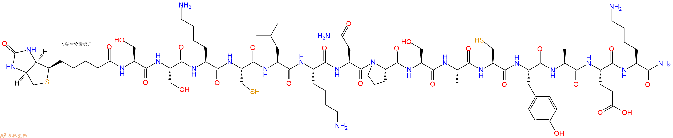 专肽生物产品Biotinyl-Ser-Ser-Lys-Cys-Leu-Lys-Asn-Pro-Ser-Ala-Cys-Tyr-Ala-Glu-Lys-CONH2