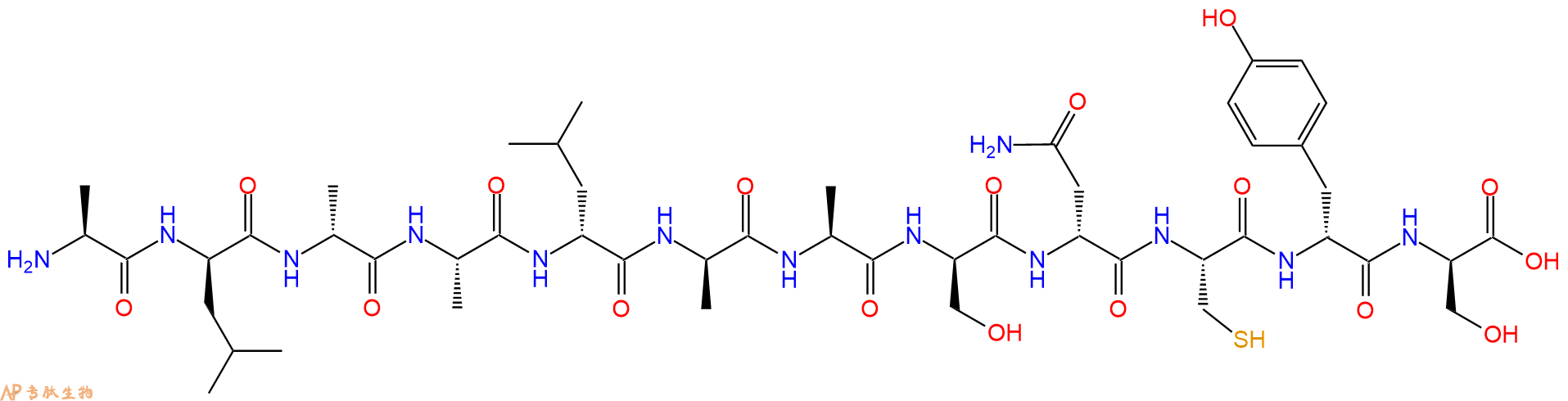 专肽生物产品H2N-Ala-DLeu-DAla-Ala-DLeu-DAla-Ala-DSer-DAsn-Cys-DTyr-DSer-OH