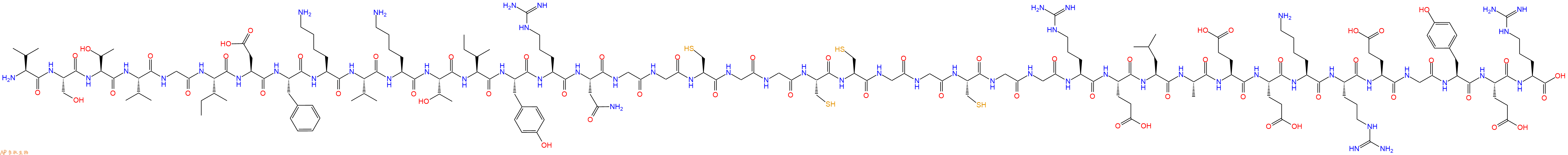 专肽生物产品H2N-Val-Ser-Thr-Val-Gly-Ile-Asp-Phe-Lys-Val-Lys-Thr-Ile-Tyr-Arg-Asn-Gly-Gly-Cys-Gly-Gly-Cys-Cys-Gly-Gly-Cys-Gly-Gly-Arg-Glu-Leu-Ala-Glu-Glu-Lys-Arg-Glu-Gly-Tyr-Glu-Arg-OH