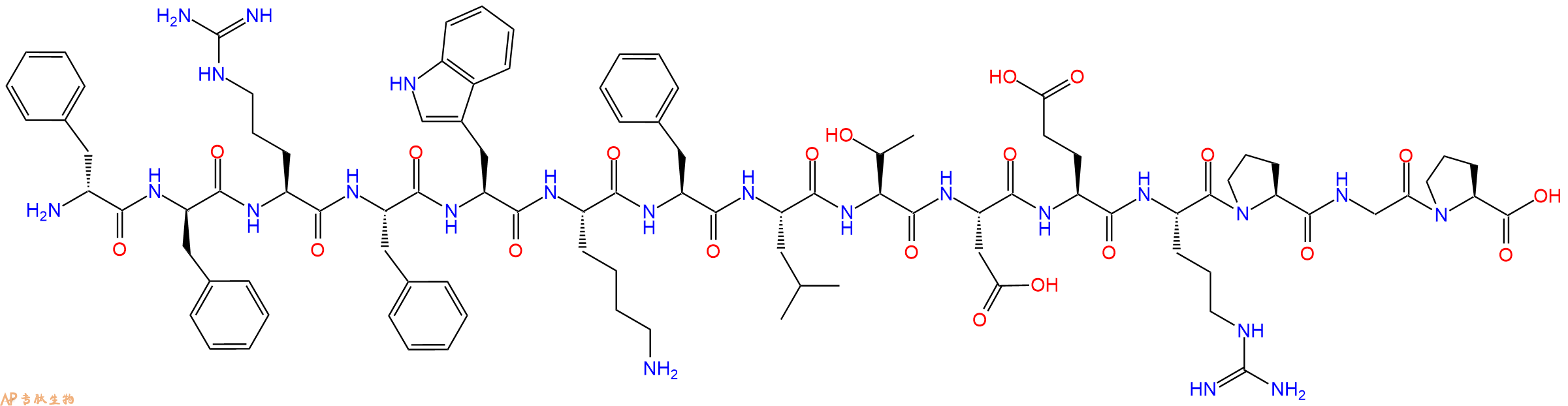 专肽生物产品H2N-DPhe-DPhe-Arg-Phe-Trp-Lys-Phe-Leu-Thr-Asp-Glu-Arg-Pro-Gly-Pro-OH