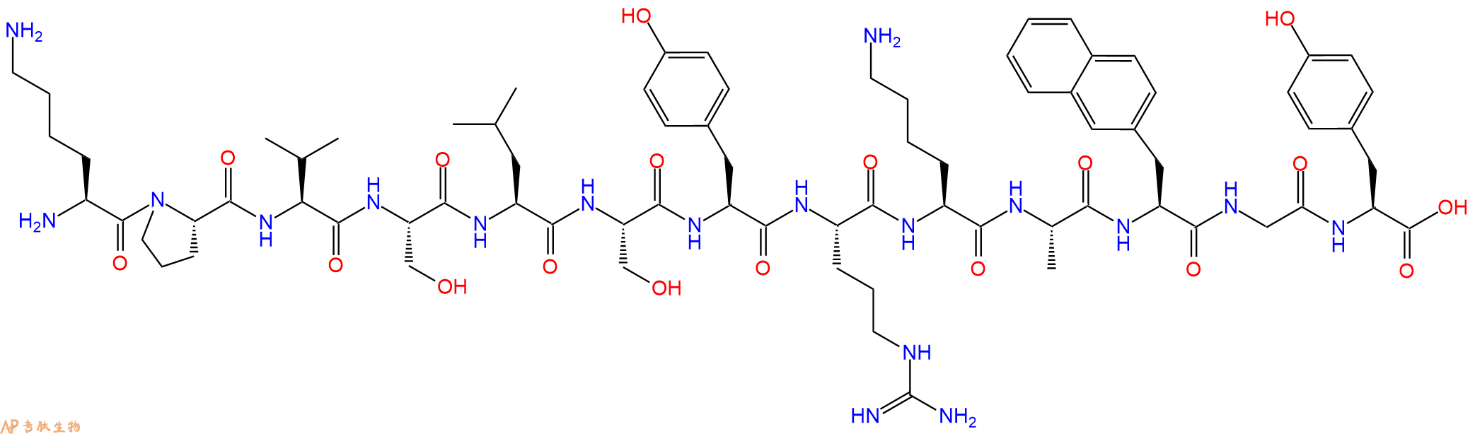 专肽生物产品H2N-Lys-Pro-Val-Ser-Leu-Ser-Tyr-Arg-Lys-Ala-2Nal-Gly-Tyr-OH