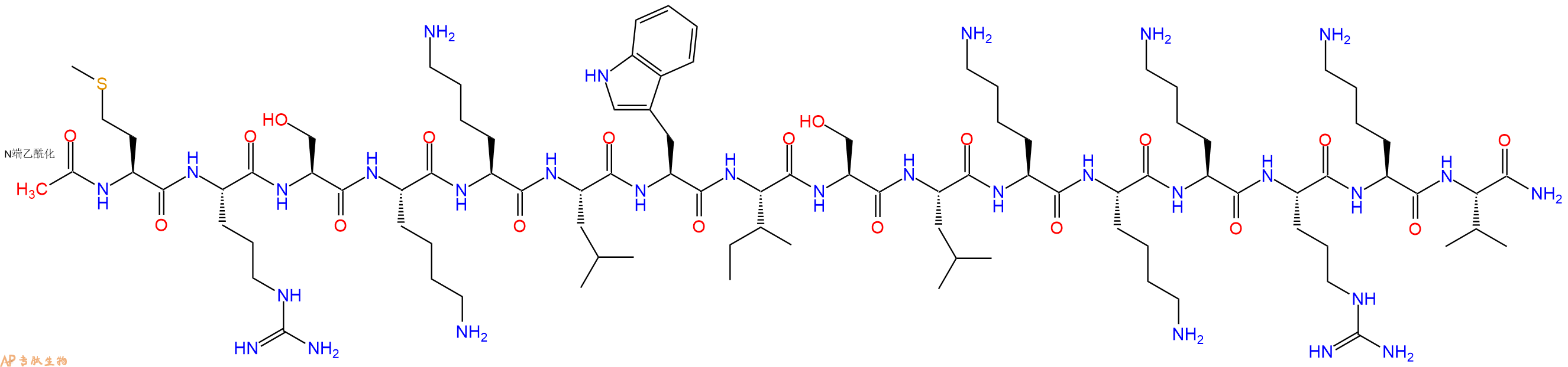 专肽生物产品Ac-Met-Arg-Ser-Lys-Lys-Leu-Trp-Ile-Ser-Leu-Lys-Lys-Lys-Arg-Lys-Val-CONH2