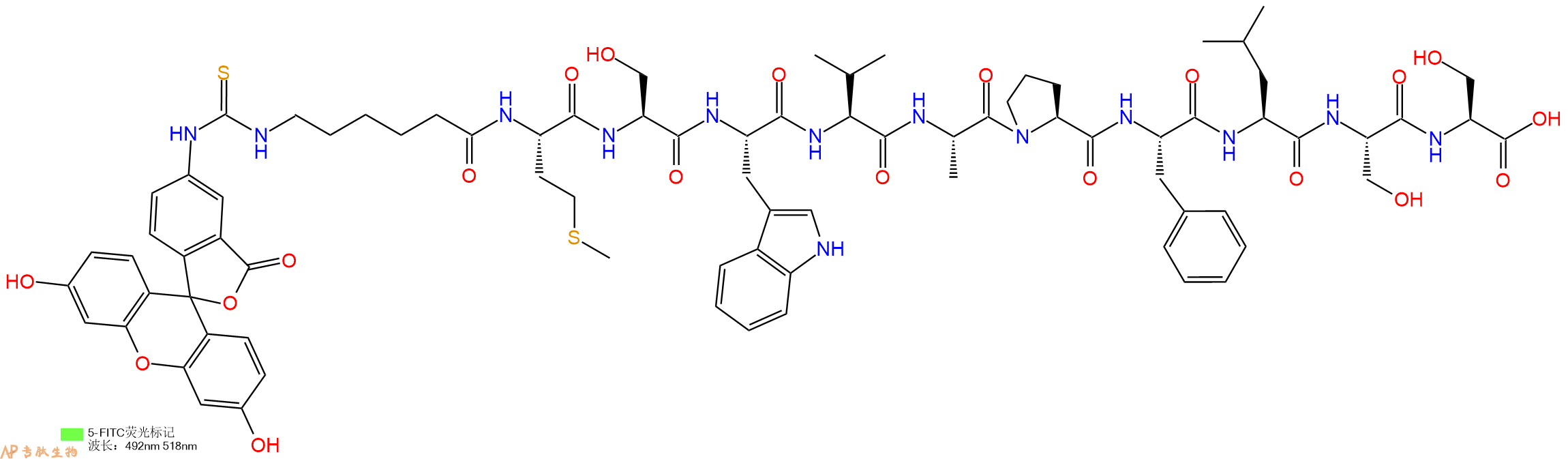 专肽生物产品5FITC-Ahx-Met-Ser-Trp-Val-Ala-Pro-Phe-Leu-Ser-Ser-OH