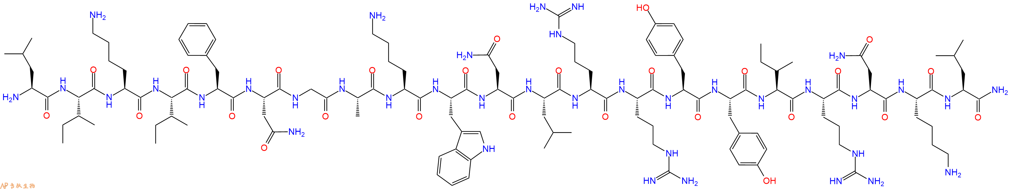 专肽生物产品H2N-Leu-Ile-Lys-Ile-Phe-Asn-Gly-Ala-Lys-Trp-Asn-Leu-Arg-Arg-Tyr-Tyr-Ile-Arg-Asn-Lys-Leu-CONH2