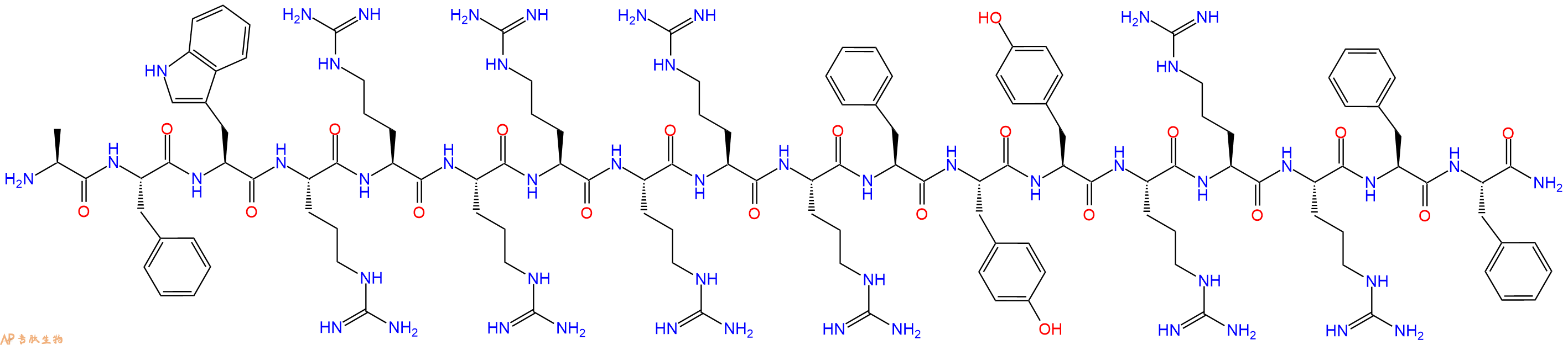 专肽生物产品H2N-Ala-Phe-Trp-Arg-Arg-Arg-Arg-Arg-Arg-Arg-Phe-Tyr-Tyr-Arg-Arg-Arg-Phe-Phe-CONH2