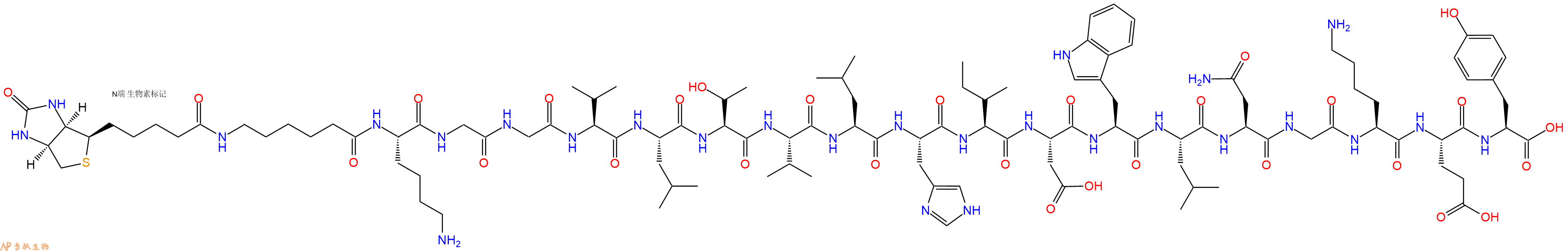 专肽生物产品Biotinyl-Ahx-Lys-Gly-Gly-Val-Leu-Thr-Val-Leu-His-Ile-Asp-Trp-Leu-Asn-Gly-Lys-Glu-Tyr-OH