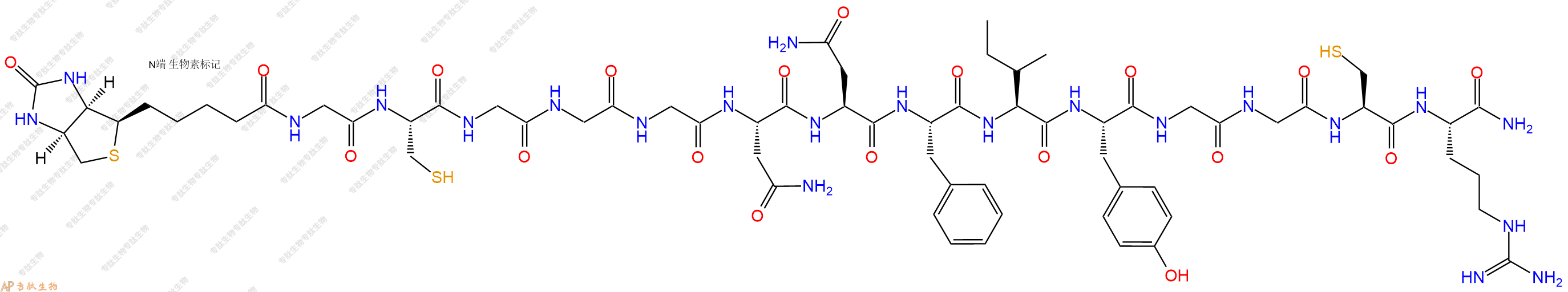 专肽生物产品Biotinyl-Gly-Cys-Gly-Gly-Gly-Asn-Asn-Phe-Ile-Tyr-Gly-Gly-Cys-Arg-CONH2