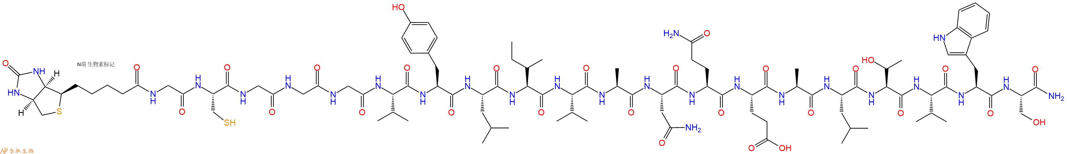 专肽生物产品Biotinyl-Gly-Cys-Gly-Gly-Gly-Val-Tyr-Leu-Ile-Val-Ala-Asn-Gln-Glu-Ala-Leu-Thr-Val-Trp-Ser-CONH2