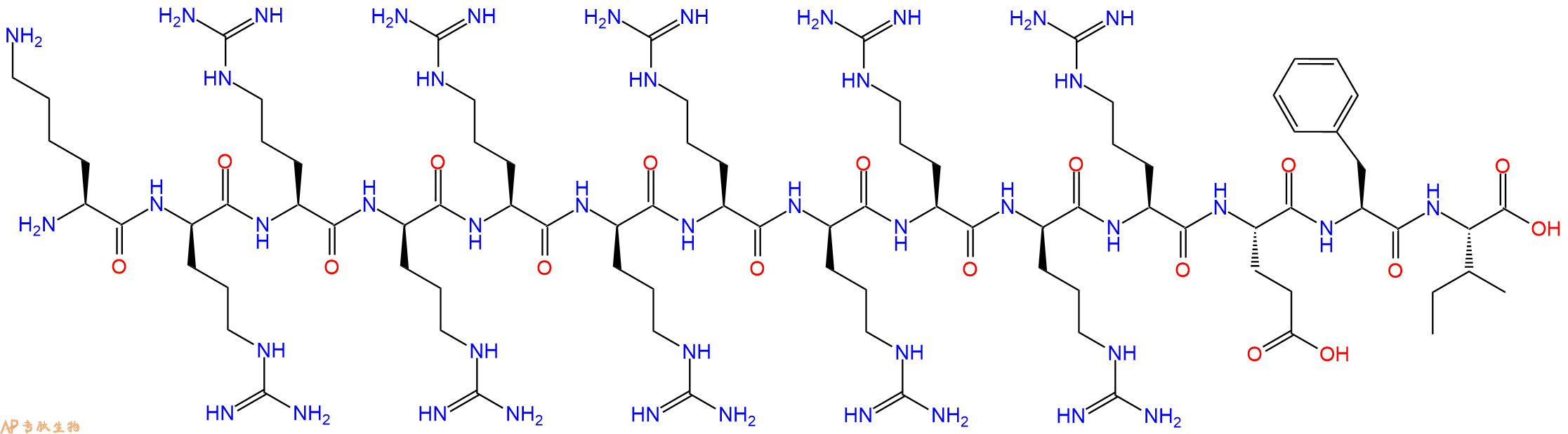 专肽生物产品H2N-Lys-DArg-Arg-DArg-Arg-DArg-Arg-DArg-Arg-DArg-Arg-Glu-Phe-Ile-OH