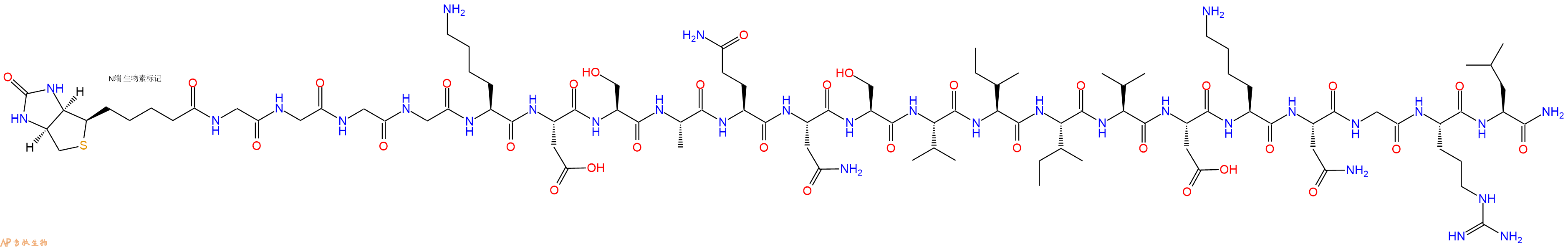 专肽生物产品Biotinyl-Gly-Gly-Gly-Gly-Lys-Asp-Ser-Ala-Gln-Asn-Ser-Val-Ile-Ile-Val-Asp-Lys-Asn-Gly-Arg-Leu-CONH2