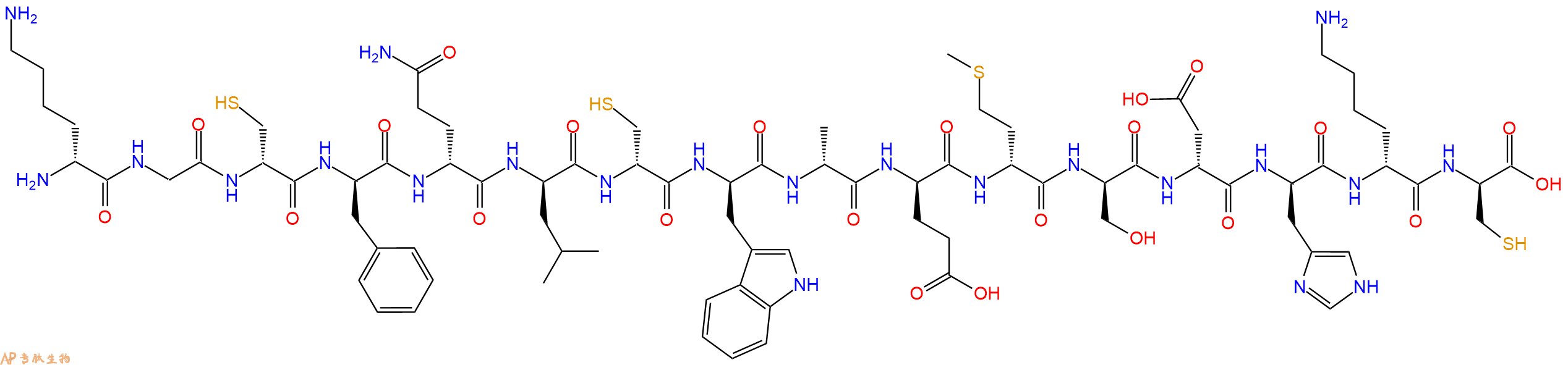 专肽生物产品H2N-DLys-Gly-DCys-DPhe-DGln-DLeu-DCys-DTrp-DAla-DGlu-DMet-DSer-DAsp-DHis-DLys-DCys-OH