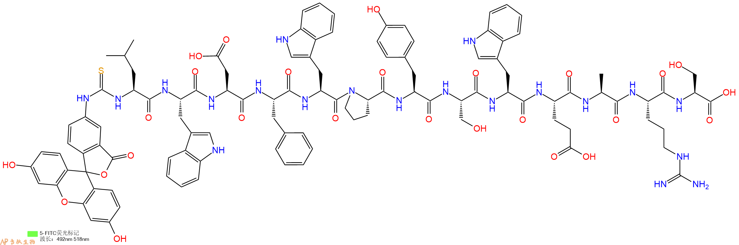 专肽生物产品5FITC-Leu-Trp-Asp-Phe-Trp-Pro-Tyr-Ser-Trp-Glu-Ala-Arg-Ser-OH
