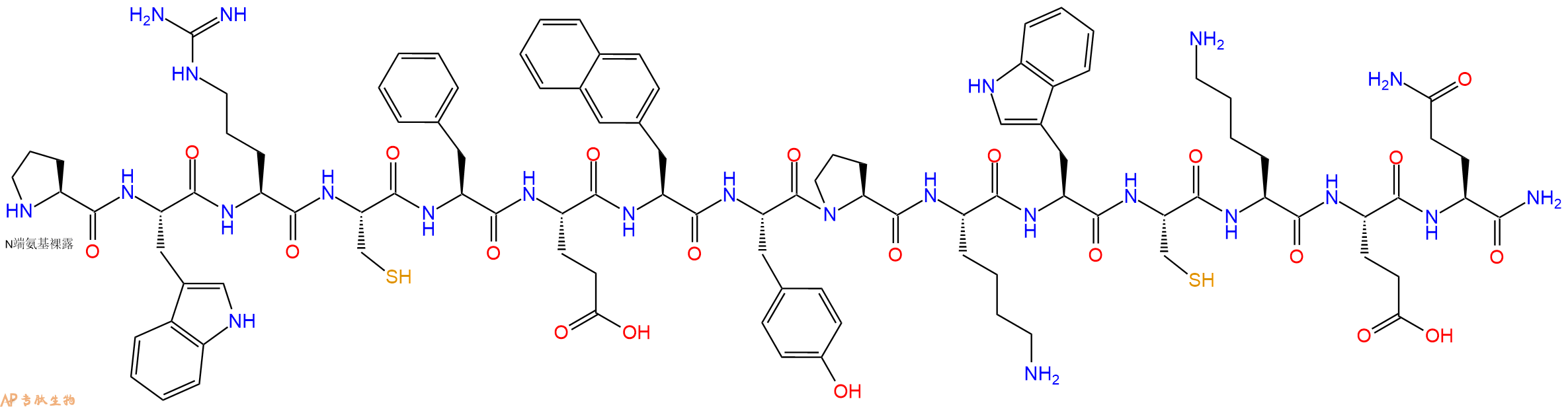 专肽生物产品H2N-Pro-Trp-Arg-Cys-Phe-Glu-2Nal-Tyr-Pro-Lys-Trp-Cys-Lys-Glu-Gln-CONH2