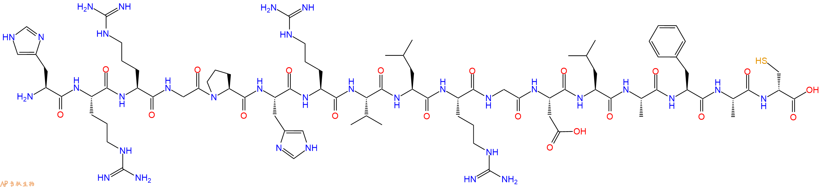 专肽生物产品H2N-His-Arg-Arg-Gly-Pro-His-Arg-Val-Leu-Arg-Gly-Asp-Leu-Ala-Phe-Ala-DCys-OH