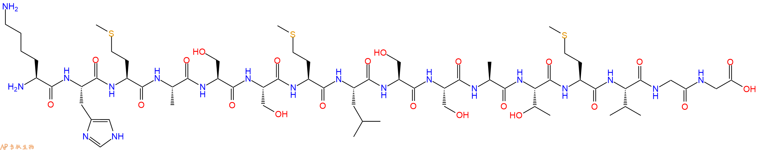 专肽生物产品H2N-Lys-His-Met-Ala-Ser-Ser-Met-Leu-Ser-Ser-Ala-Thr-Met-Val-Gly-Gly-OH