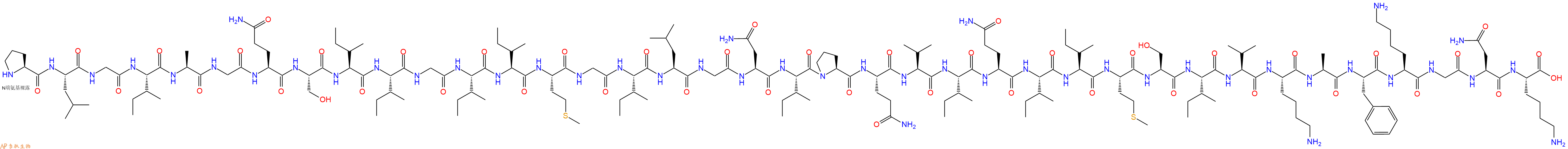 专肽生物产品H2N-Pro-Leu-Gly-Ile-Ala-Gly-Gln-Ser-Ile-Ile-Gly-Ile-Ile-Met-Gly-Ile-Leu-Gly-Asn-Ile-Pro-Gln-Val-Ile-Gln-Ile-Ile-Met-Ser-Ile-Val-Lys-Ala-Phe-Lys-Gly-Asn-Lys-OH