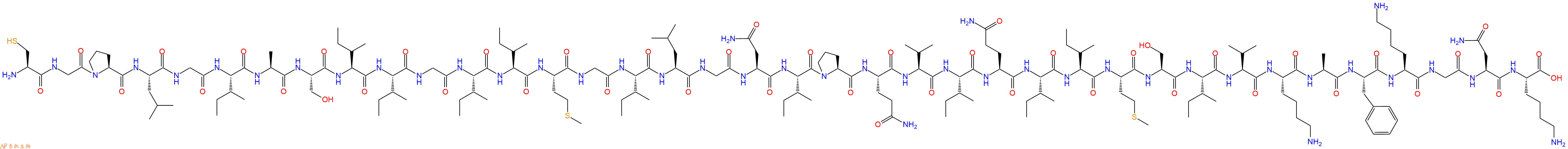 专肽生物产品H2N-Cys-Gly-Pro-Leu-Gly-Ile-Ala-Ser-Ile-Ile-Gly-Ile-Ile-Met-Gly-Ile-Leu-Gly-Asn-Ile-Pro-Gln-Val-Ile-Gln-Ile-Ile-Met-Ser-Ile-Val-Lys-Ala-Phe-Lys-Gly-Asn-Lys-OH
