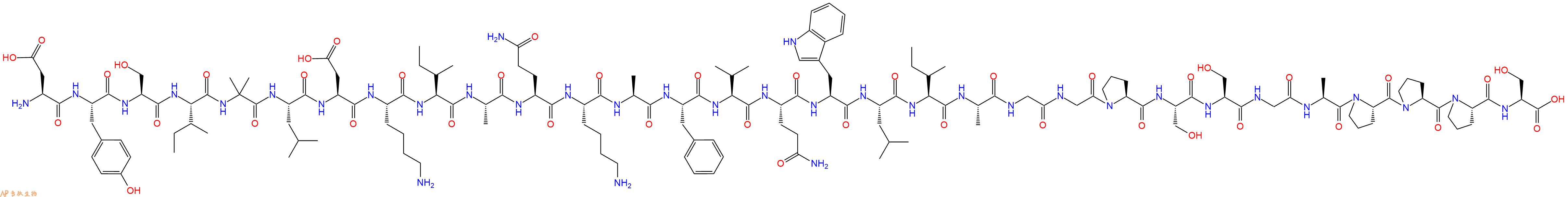 专肽生物产品H2N-Asp-Tyr-Ser-Ile-Aib-Leu-Asp-Lys-Ile-Ala-Gln-Lys-Ala-Phe-Val-Gln-Trp-Leu-Ile-Ala-Gly-Gly-Pro-Ser-Ser-Gly-Ala-Pro-Pro-Pro-Ser-OH